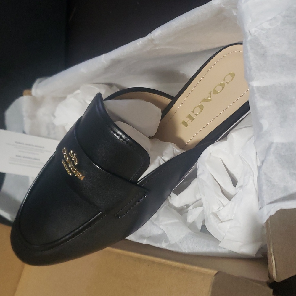 Coach Women's Black Leather Round Toe Samie Slide on Mule Flat Shoes Size 6 - Picture 9 of 9